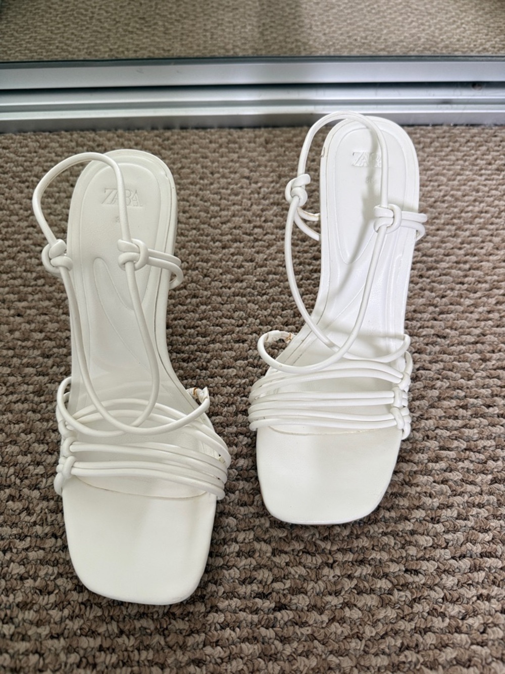 Zara White Knotted Strappy Heeled Sandals Size 36